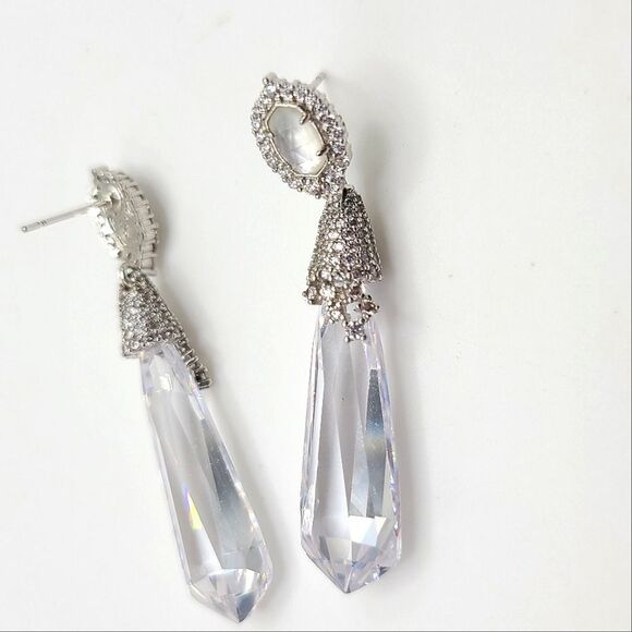Kendra Scott Crystal Drop Earrings, Silver Formal Bridal - Picture 2 of 5